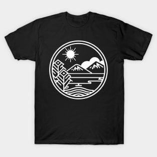 Lake, Tree, Sun and Mountains (002 White) T-Shirt